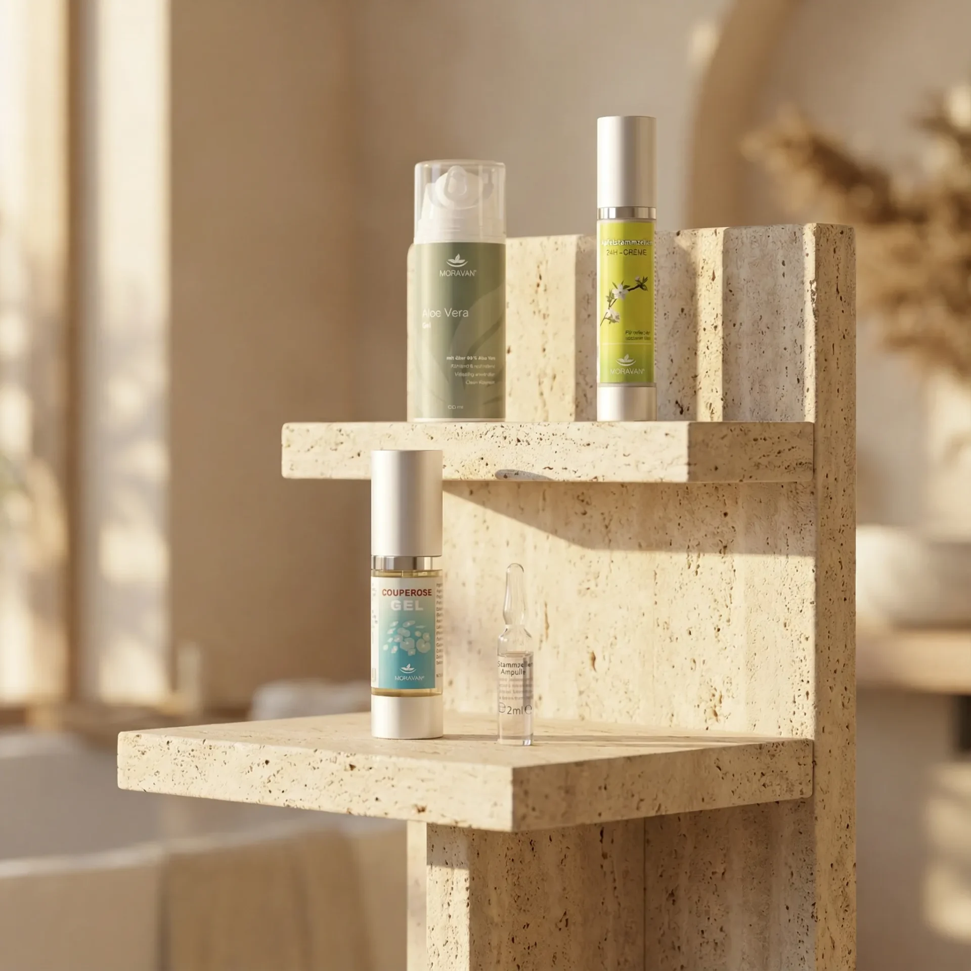 Luxuriöse Moravan Pflegeprodukte in einem eleganten Badezimmer